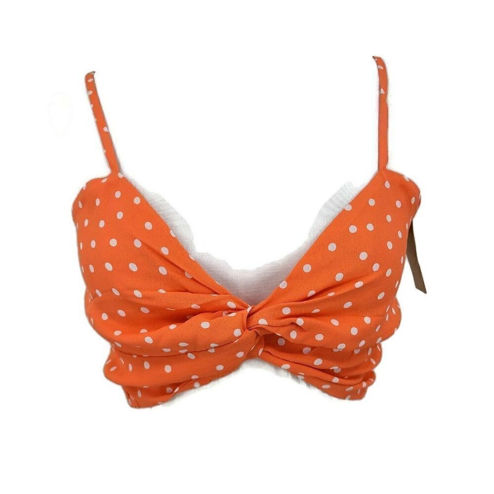 New Flynn Skye Emily Crop Top Womens XS Tangerine Dots Orange Coral Twist Front